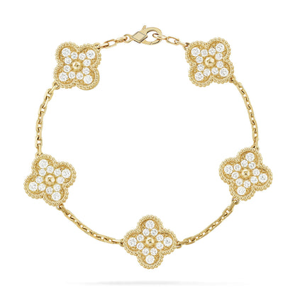 [Love's Uplift]CLOVER 5 MOTIFS  FULL DIAMOND BRACELET
