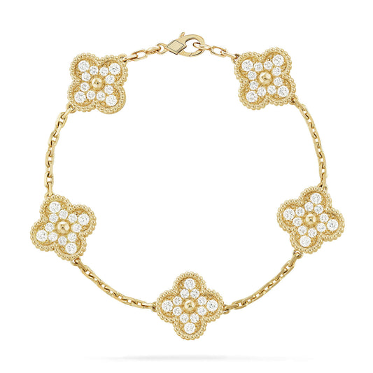 [Love's Uplift]CLOVER 5 MOTIFS  FULL DIAMOND BRACELET