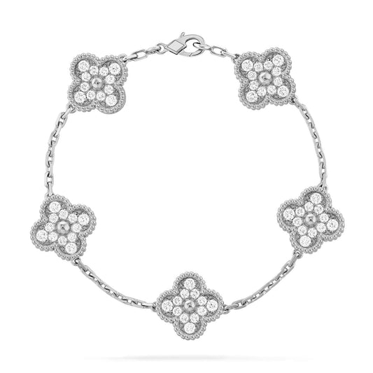 [Love's Uplift]CLOVER 5 MOTIFS  DIAMOND BRACELET SILVER