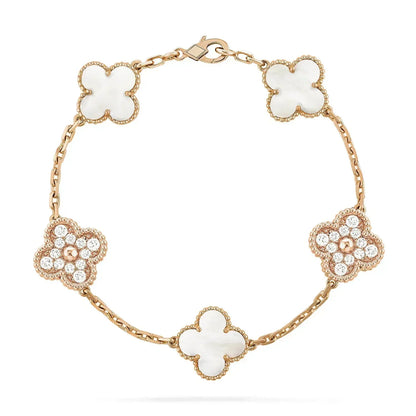 [Love's Uplift]CLOVER BRACELET 5 MOTIF WHITE MOP DIAMOND