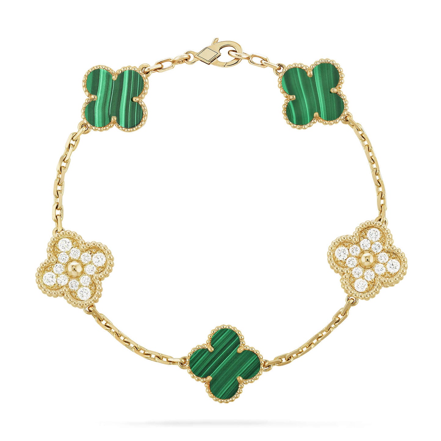 [Love's Uplift]CLOVER  5 MOTIF MALACHITE DIAMOND BRACELET