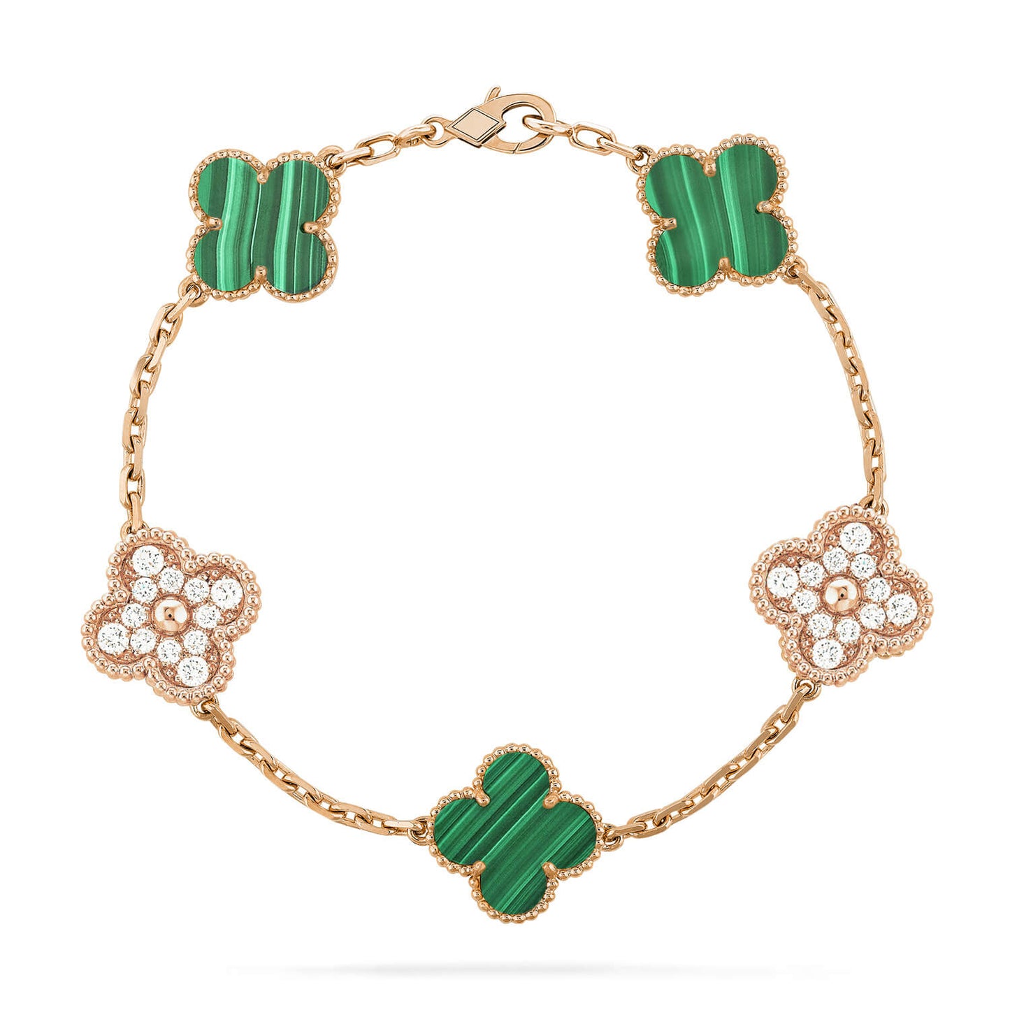 [Love's Uplift]CLOVER  5 MOTIF MALACHITE DIAMOND BRACELET
