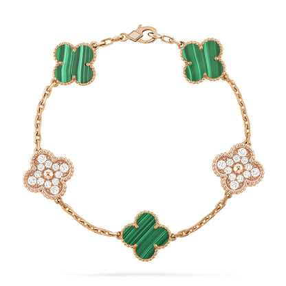[Love's Uplift]CLOVER  5 MOTIF MALACHITE DIAMOND BRACELET