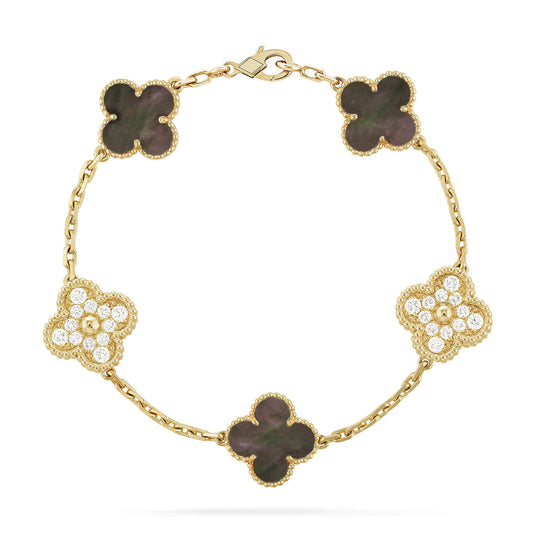 [Love's Uplift]CLOVER 5 MOTIF GRAY MOP DIAMOND BRACELET