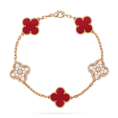 [Love's Uplift]CLOVER 5 MOTIFS CARNELIAN DIAMOND BRACELET