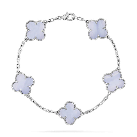 [Love's Uplift]CLOVER  5 MOTIF PURPLE CHALCEDONY BRACELET SILVER