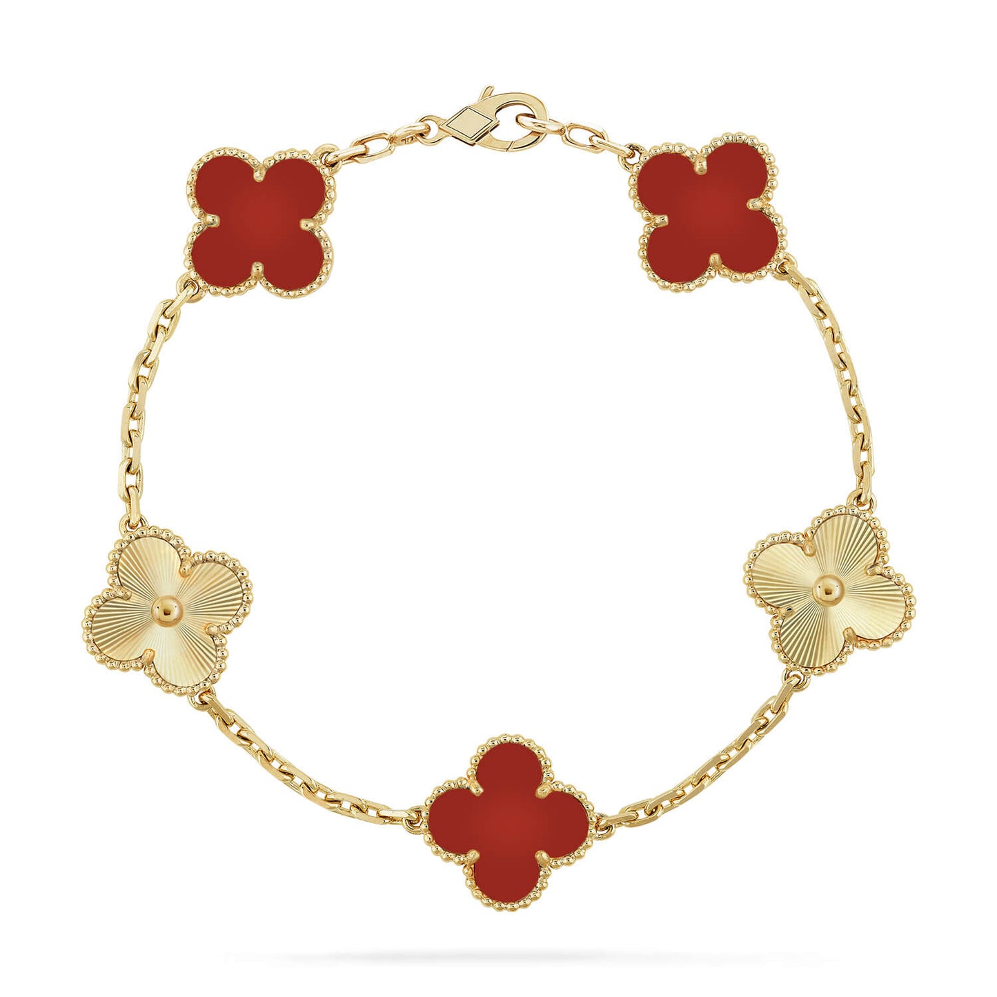 [Love's Uplift]CLOVER  5 MOTIFS CARNELIAN GOLD BRACELET
