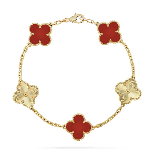 [Love's Uplift]CLOVER  5 MOTIFS CARNELIAN GOLD BRACELET