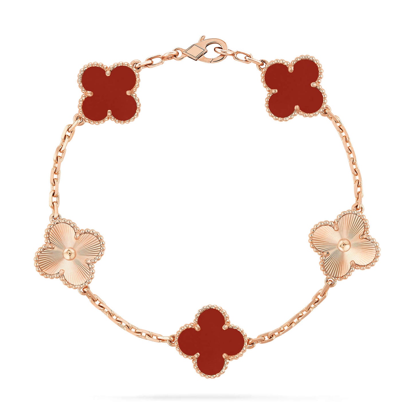 [Love's Uplift]CLOVER  5 MOTIFS CARNELIAN GOLD BRACELET