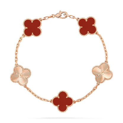 [Love's Uplift]CLOVER  5 MOTIFS CARNELIAN GOLD BRACELET