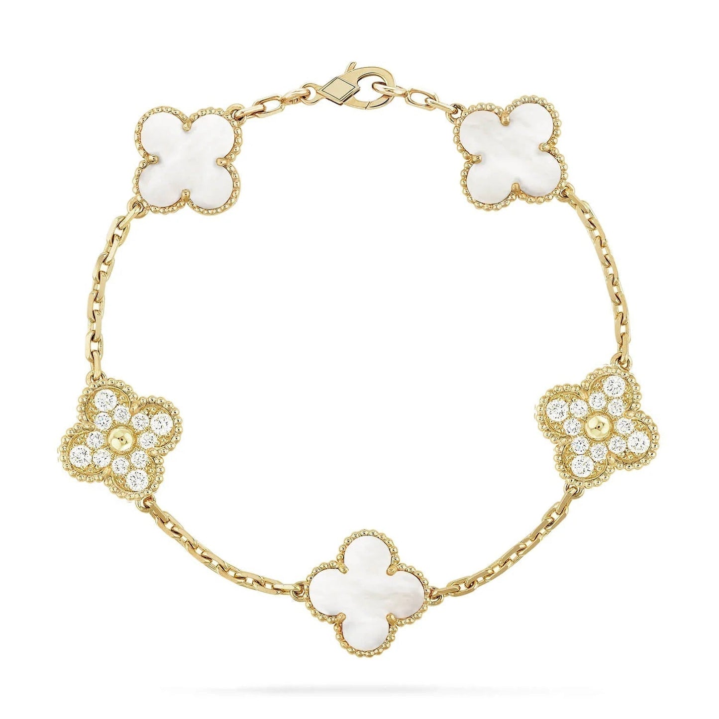 [Love's Uplift]CLOVER BRACELET 5 MOTIF WHITE MOP DIAMOND