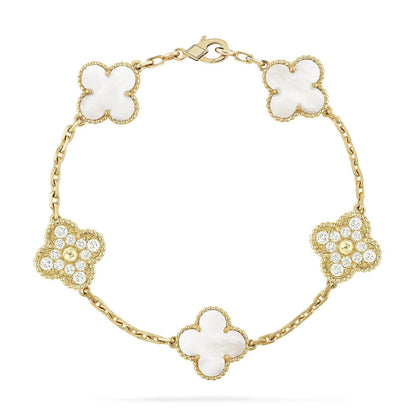 [Love's Uplift]CLOVER BRACELET 5 MOTIF WHITE MOP DIAMOND