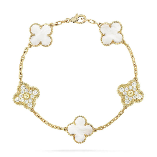 [Love's Uplift]CLOVER BRACELET 5 MOTIF WHITE MOP DIAMOND
