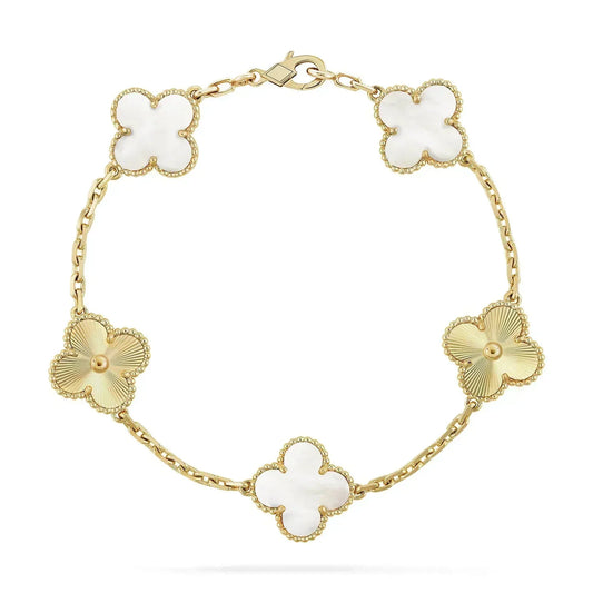 [Love's Uplift]CLOVER BRACELET 5 MOTIF WHITE MOP PINK GOLD