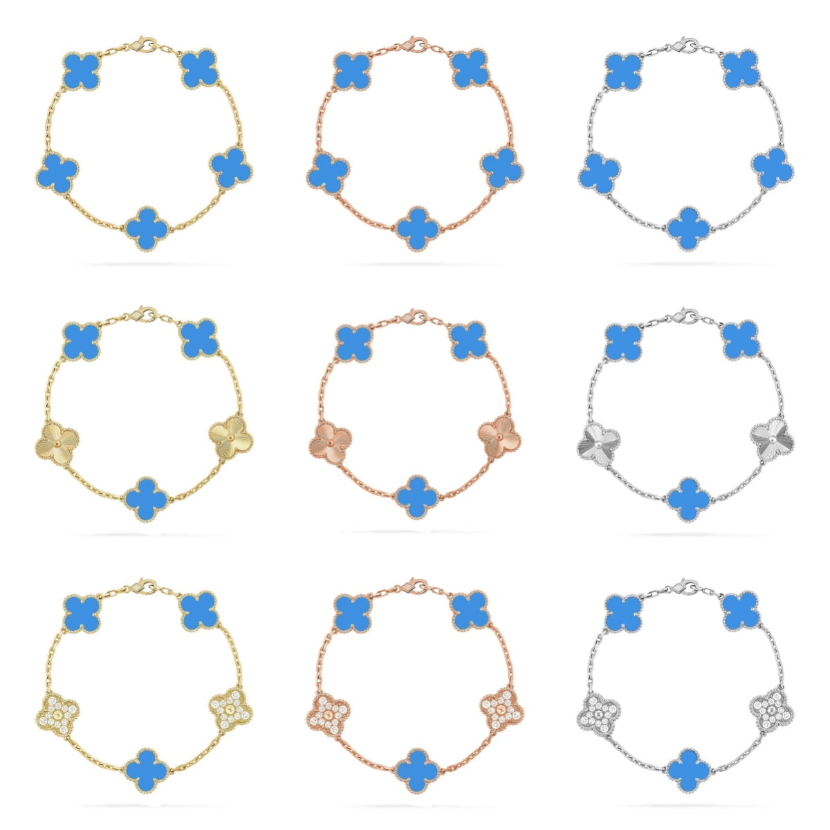 [Love's Uplift] CLOVER 5 MOTIF BLUE AGATE BRACELET COLLECTION