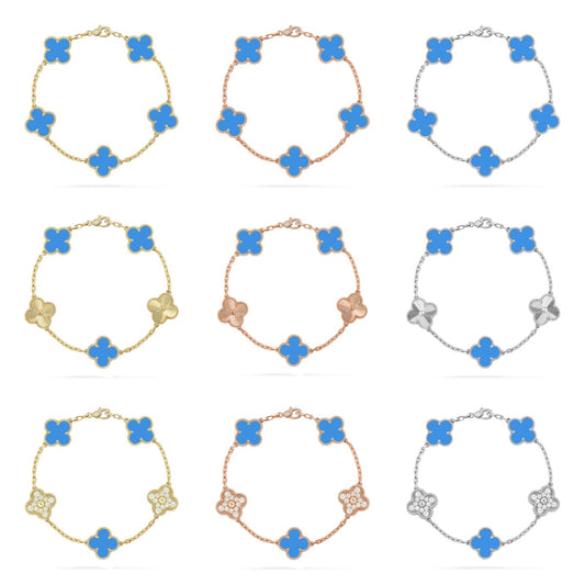 [Love's Uplift] CLOVER 5 MOTIF BLUE AGATE BRACELET COLLECTION