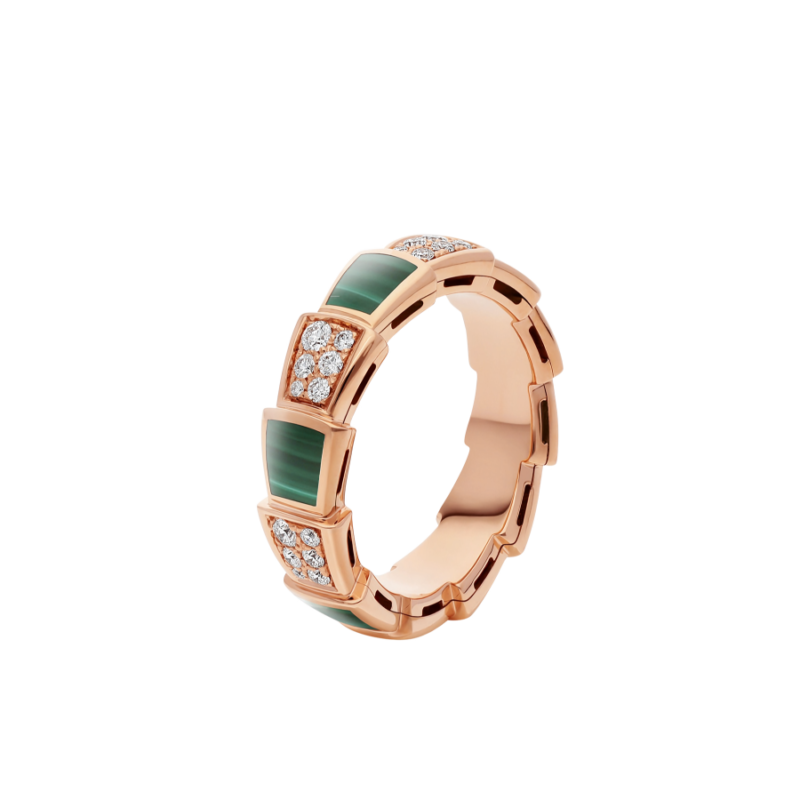 [Love's Uplift]SERPENTI RING PINK GOLD MALACHITE DIAMOND PAVED 4MM