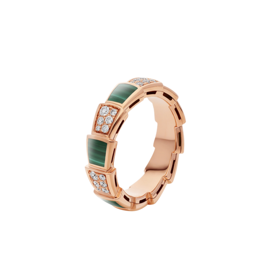 [Love's Uplift]SERPENTI RING PINK GOLD MALACHITE DIAMOND PAVED 4MM