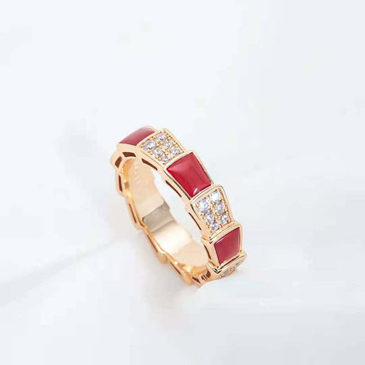 [Love's Uplift]SERPENTI RING PINK GOLD CARNELIAN DIAMOND PAVED 4MM