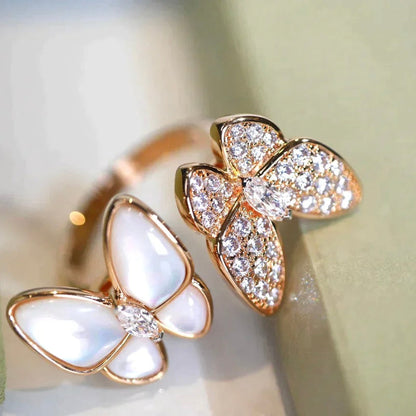 [Love's Uplift]TWIN BUTTERFLY DIAMOND MOP RING