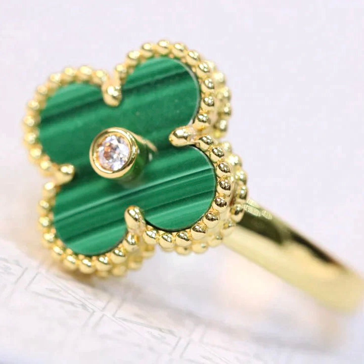 [Love's Uplift]CLOVER MALACHITE RING GOLD DIAMOND