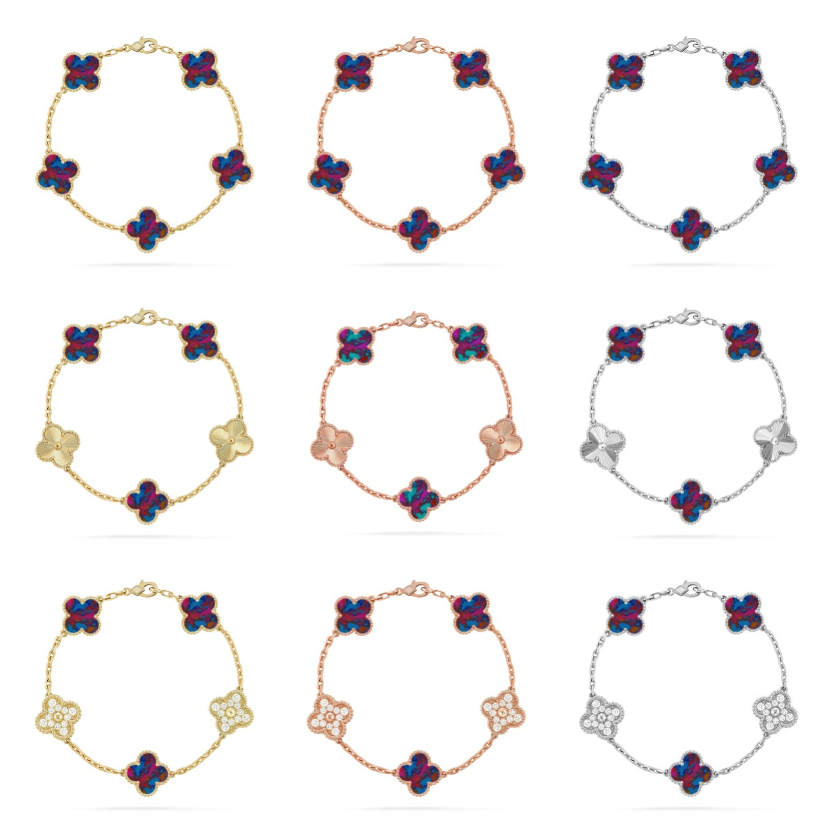 [Love's Uplift]CLOVER 5 MOTIF COLOR GEMSTONES BRACELET COLLECTION