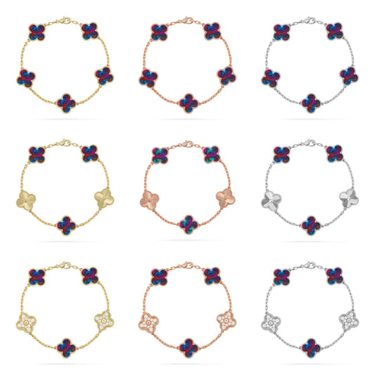 [Love's Uplift]CLOVER 5 MOTIF COLOR GEMSTONES BRACELET COLLECTION