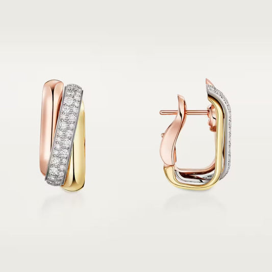 [Love's Uplift]TRINITY HALF DIAMOND  CUSHION EARRINGS