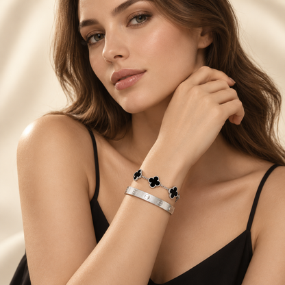 [Love's Uplift]Clover & Love Sliver 2-Piece Bracelet Stack Set