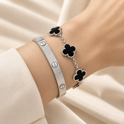 [Love's Uplift]Clover & Love Sliver 2-Piece Bracelet Stack Set
