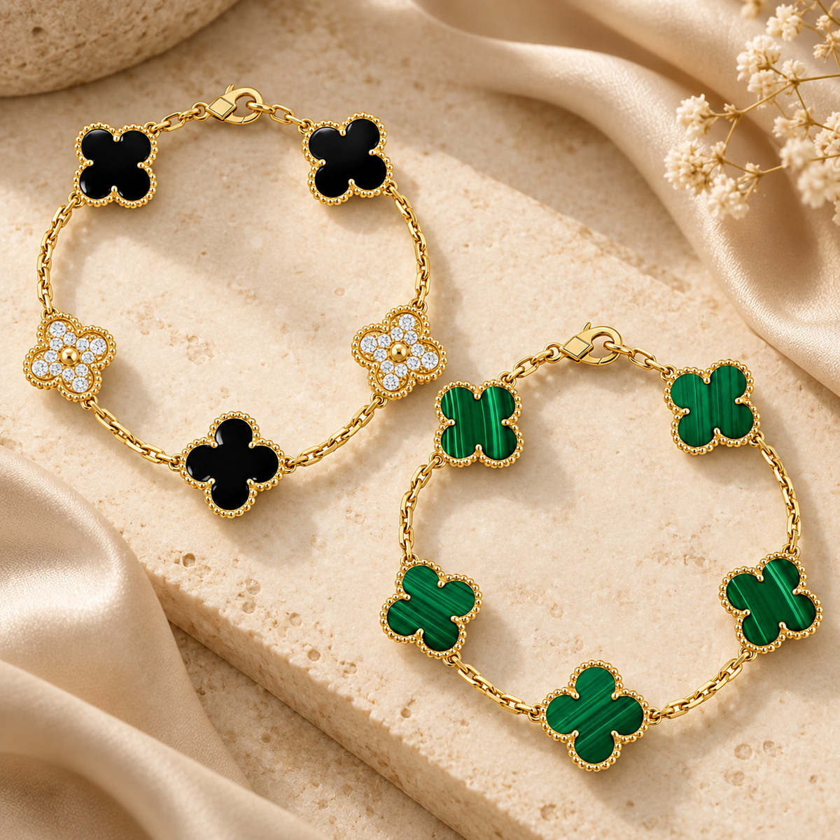 [Love's Uplift]Clover 5 Motifs  Duo Bracelet Stack Set