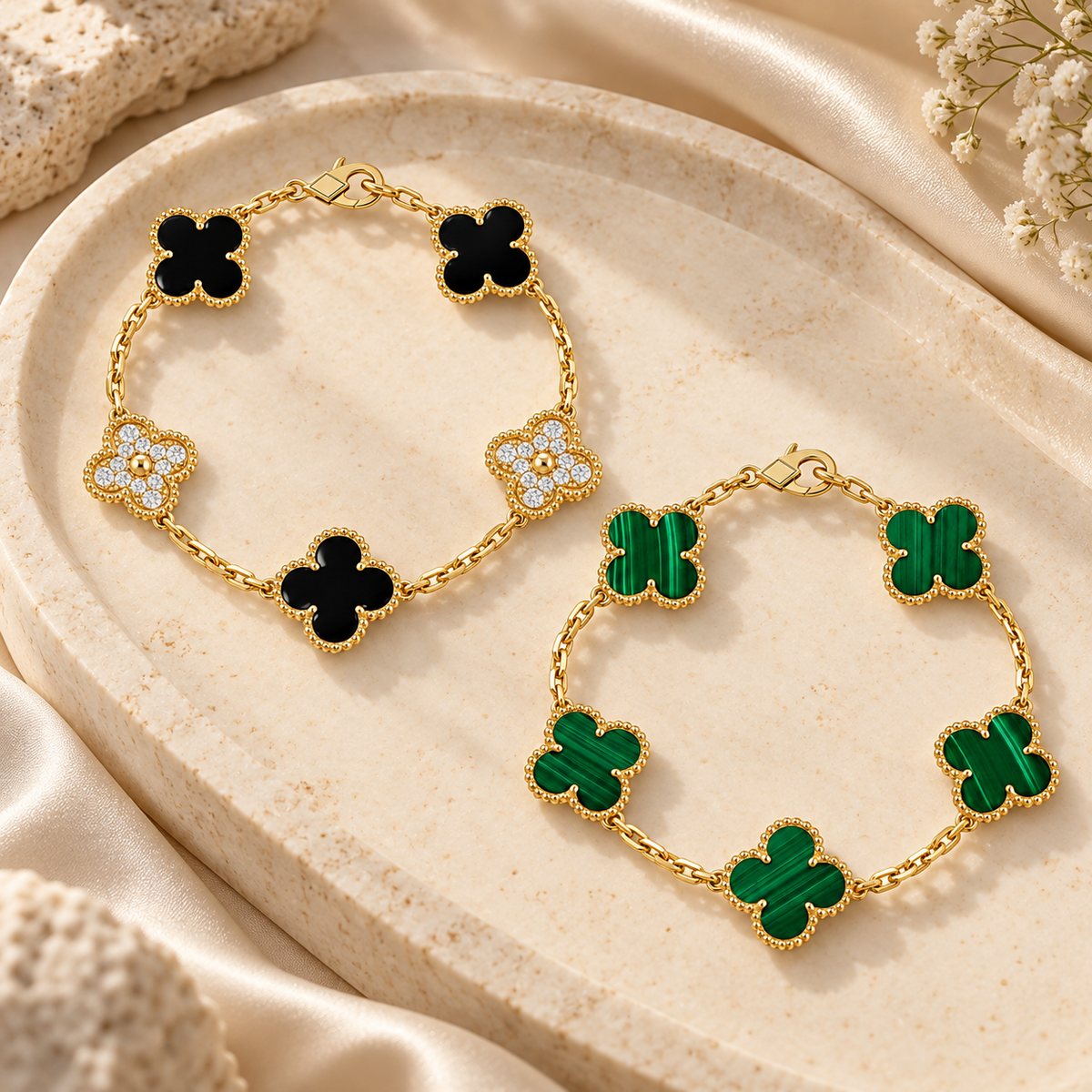 [Love's Uplift]Clover 5 Motifs  Duo Bracelet Stack Set