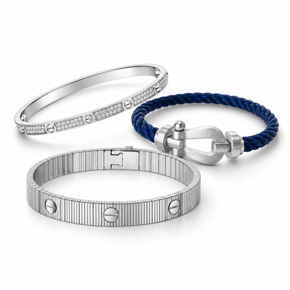 [Love's Uplift]Love & Force Large Horseshoe Trio Bracelet Stack Set