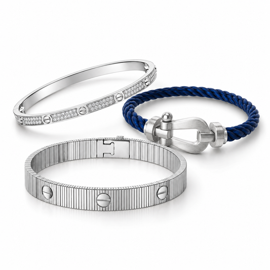 [Love's Uplift]Love & Force Large Horseshoe Trio Bracelet Stack Set