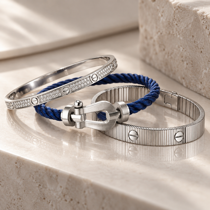 [Love's Uplift]Love & Force Large Horseshoe Trio Bracelet Stack Set