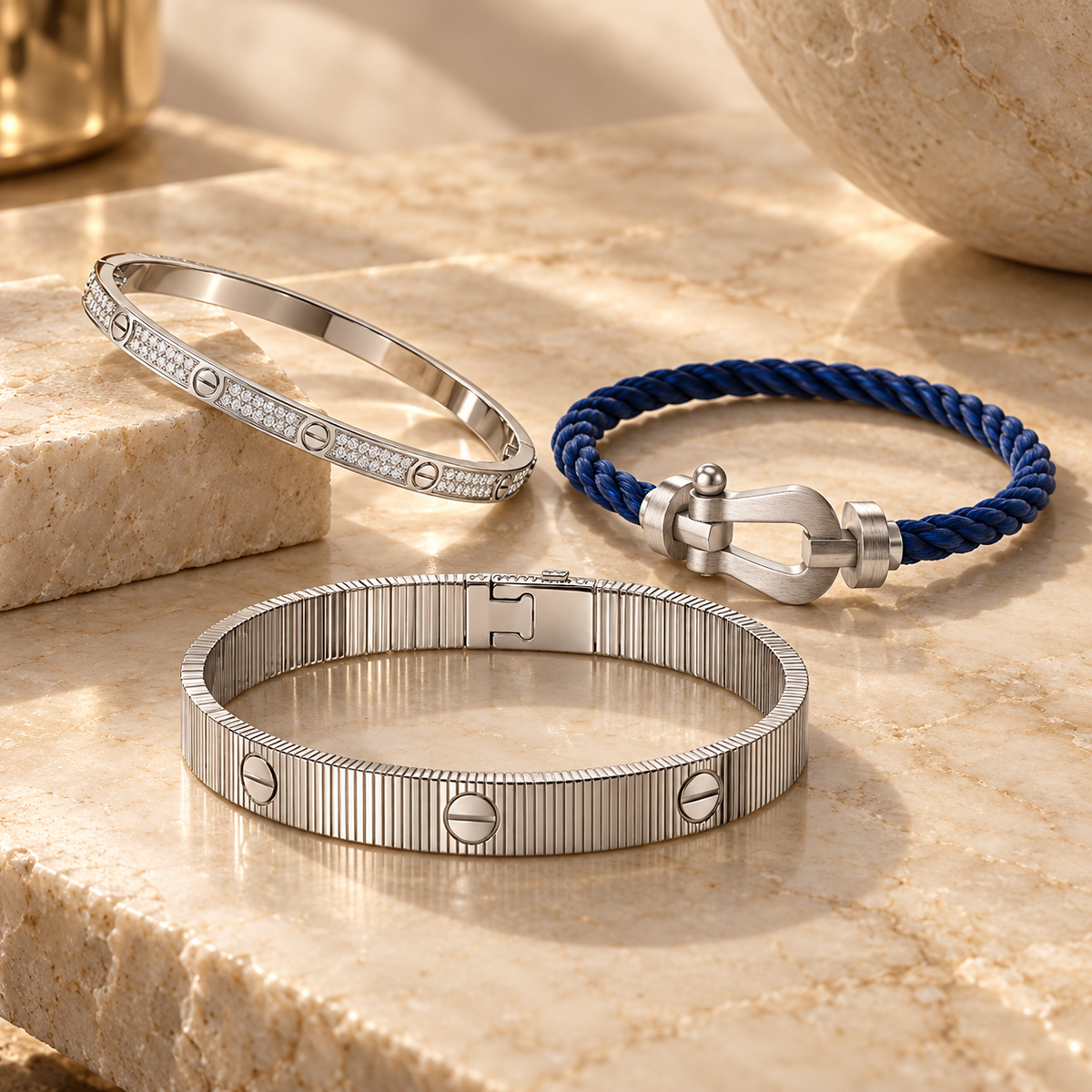 [Love's Uplift]Love & Force Large Horseshoe Trio Bracelet Stack Set