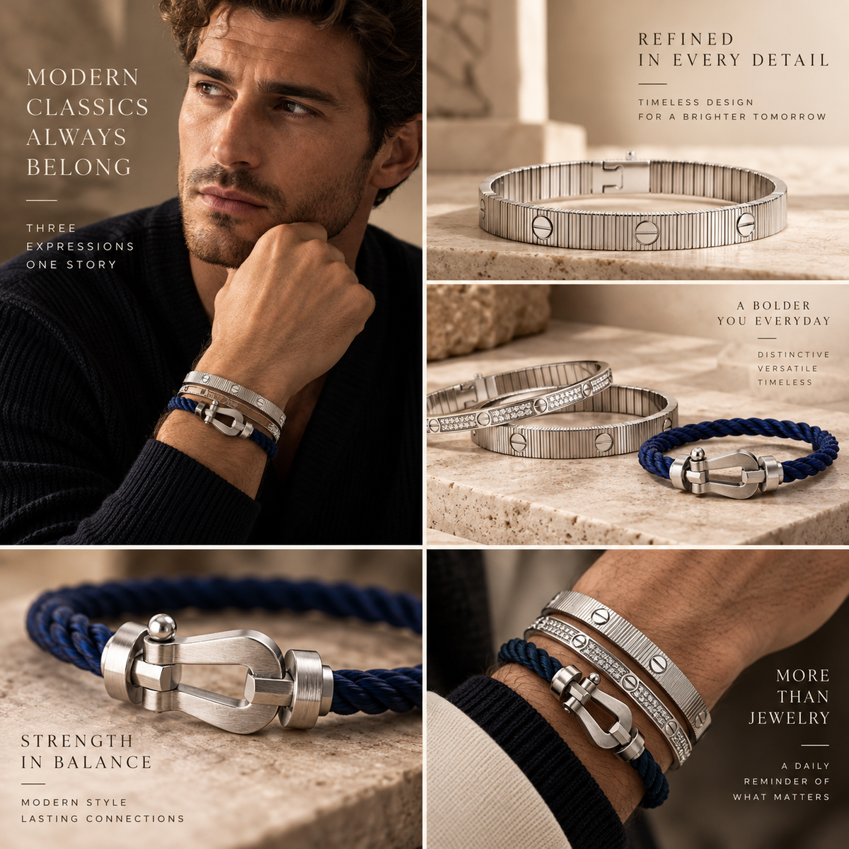 [Love's Uplift]Love & Force Large Horseshoe Trio Bracelet Stack Set