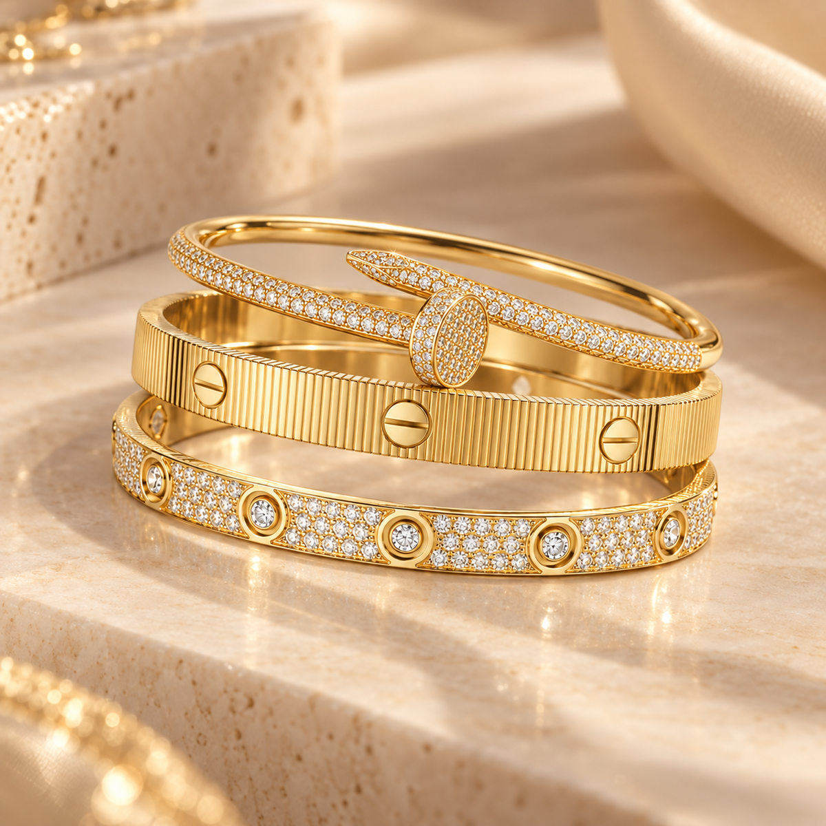 [Love's Uplift]Love & Juste Statement Bracelet Trio Stack Set