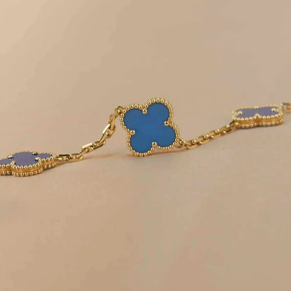 [Love's Uplift]CLOVER 5 MOTIFS BLUE AGATE BRACELET