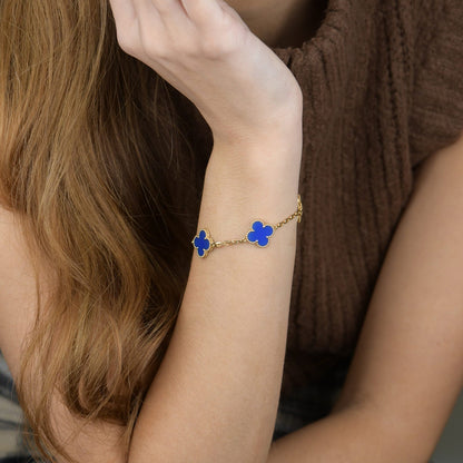 [Love's Uplift]CLOVER 5 MOTIFS BLUE AGATE BRACELET