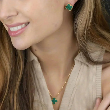 [Love's Uplift]CLOVER MINI 9.5MM MALACHITE  EARRINGS