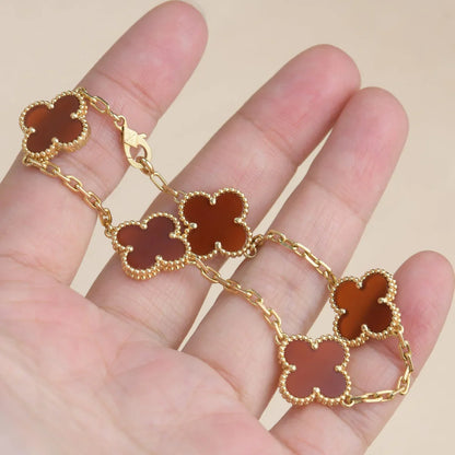 [Love's Uplift] CLOVER 5 MOTIF RED CORNELIAN BRACELET COLLECTION
