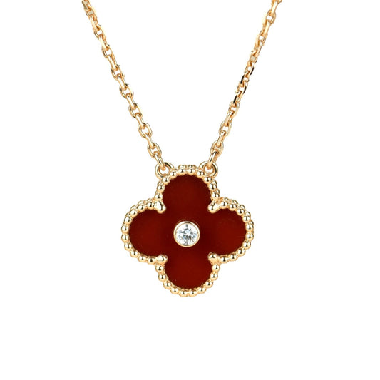 [Love's Uplift]CLOVER 15MM DIAMOND CARNELIAN NECKLACE