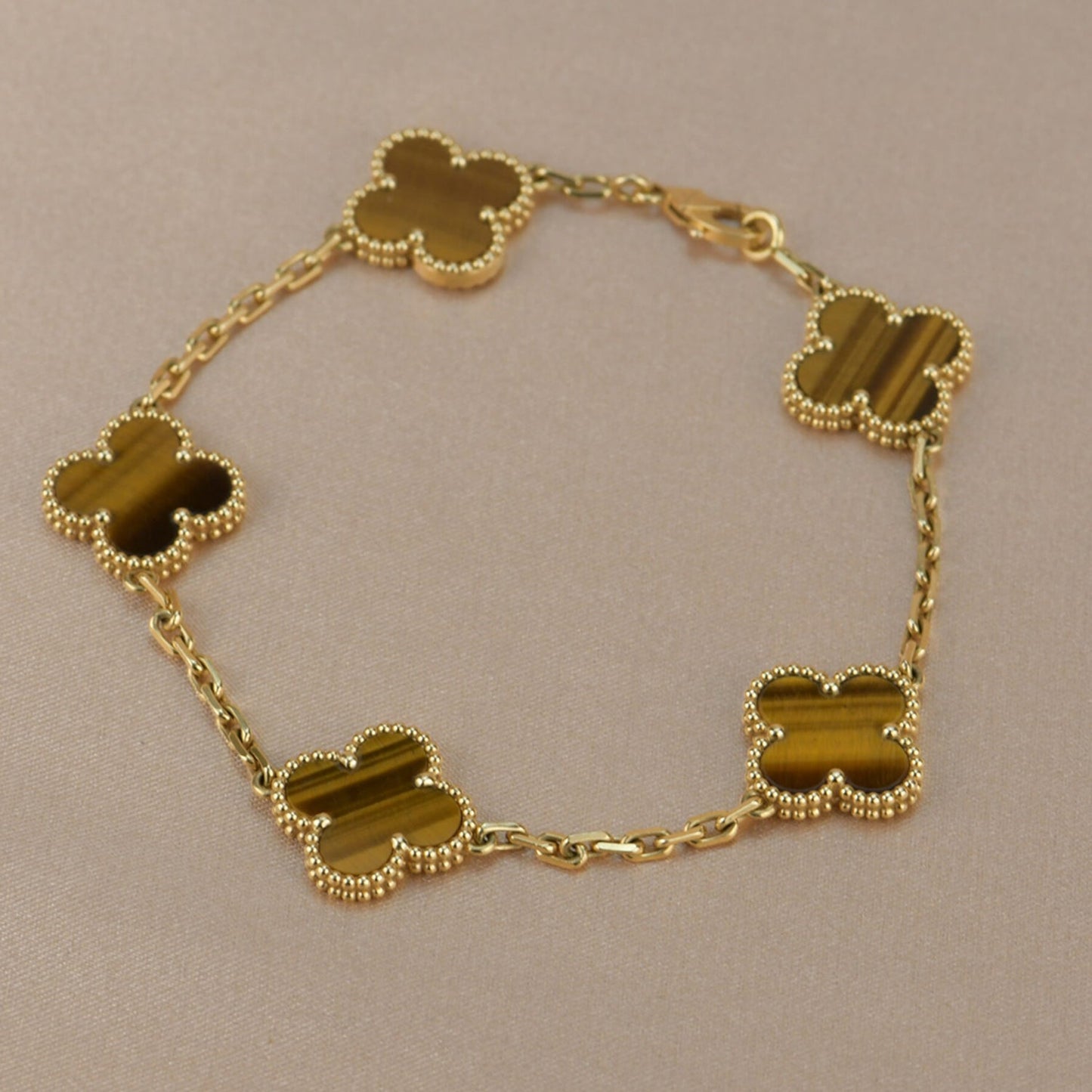 [Love's Uplift]CLOVER  5 MOTIFS TIGER EYE BRACELET