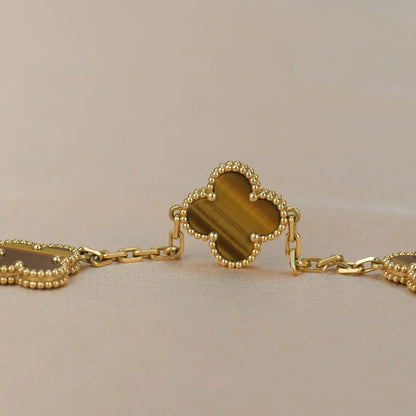[Love's Uplift] CLOVER 5 MOTIFS TIGER EYE BRACELET COLLECTION