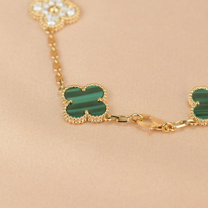 [Love's Uplift]CLOVER  5 MOTIF MALACHITE DIAMOND BRACELET