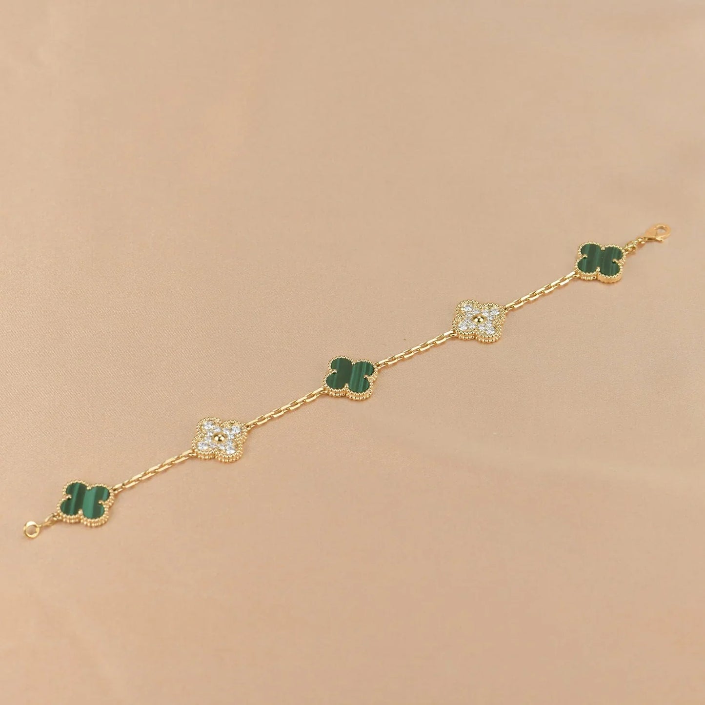 [Love's Uplift] CLOVER 5 MOTIF MALACHITE BRACELET COLLECTION