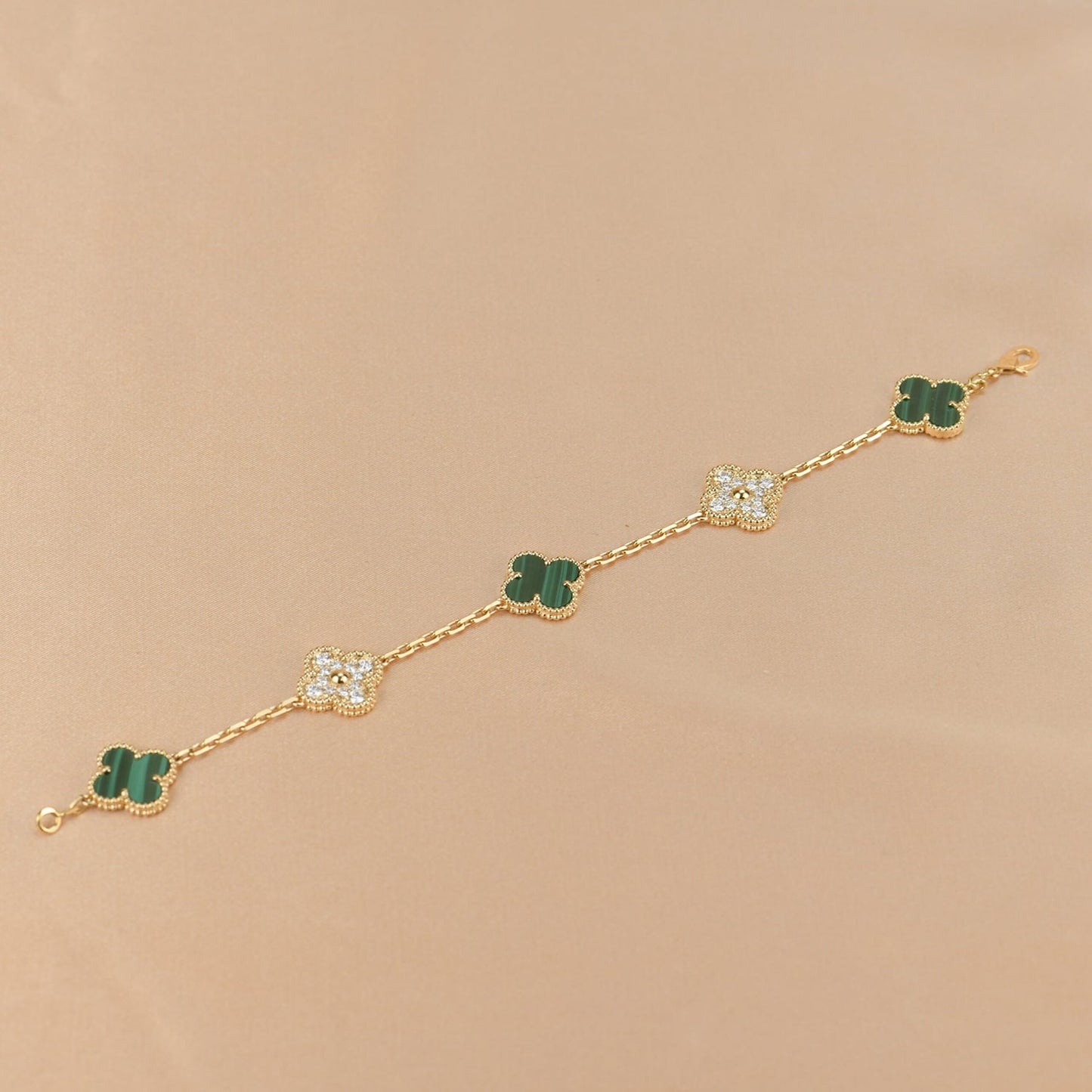 [Love's Uplift]CLOVER  5 MOTIF MALACHITE DIAMOND BRACELET