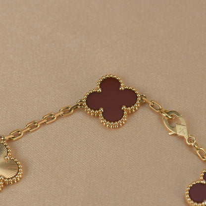 [Love's Uplift]CLOVER  5 MOTIFS CARNELIAN GOLD BRACELET