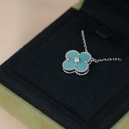 [Love's Uplift]CLOVER 15MM DIAMOND SVRES PORCELAIN  NECKLACE SILVER